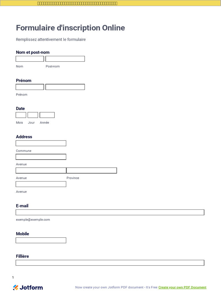 Formulaire D'inscription Online: Nom Et Post-Nom | PDF