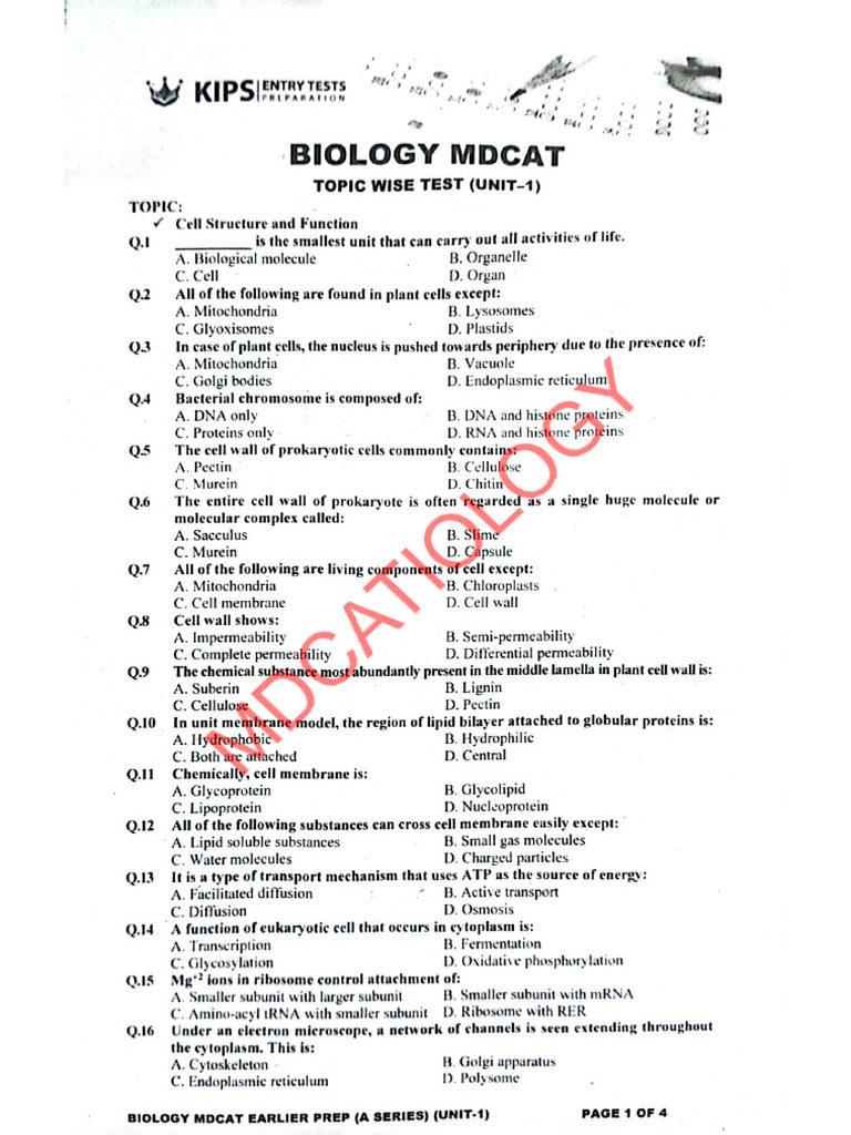KIPS UNIT#1 Cell Structure & Function - Early Pre Session | PDF