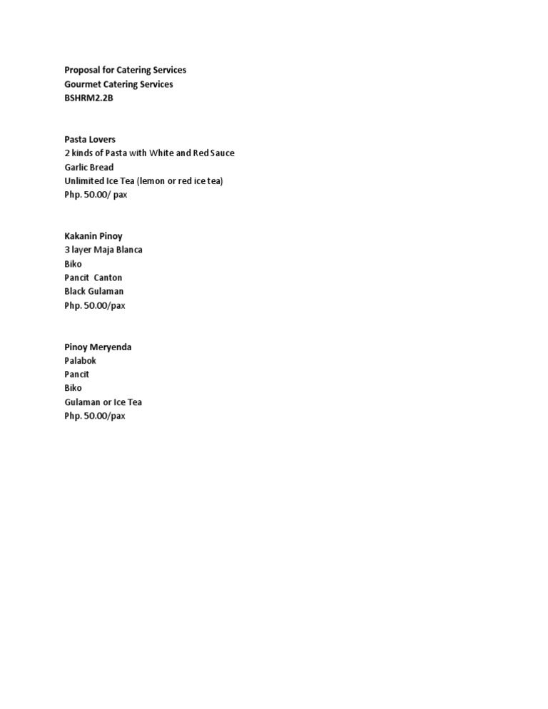 Proposal For Catering Services PDF