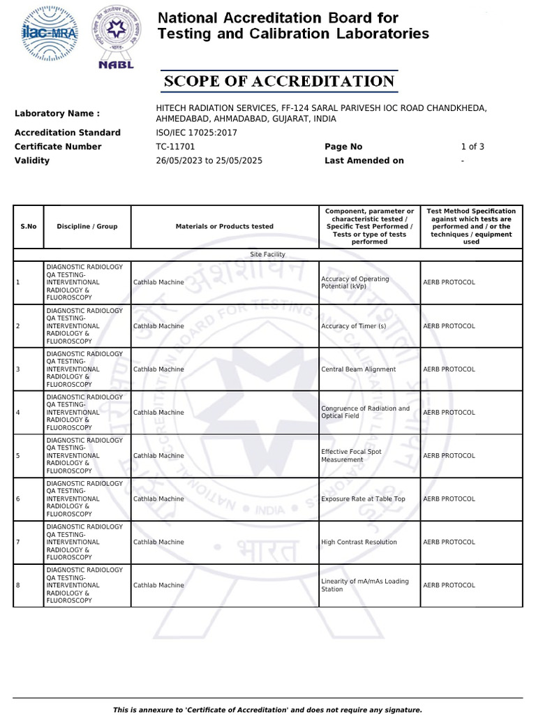 Hitech Radiation Services Accreditation Details | PDF | Radiology ...