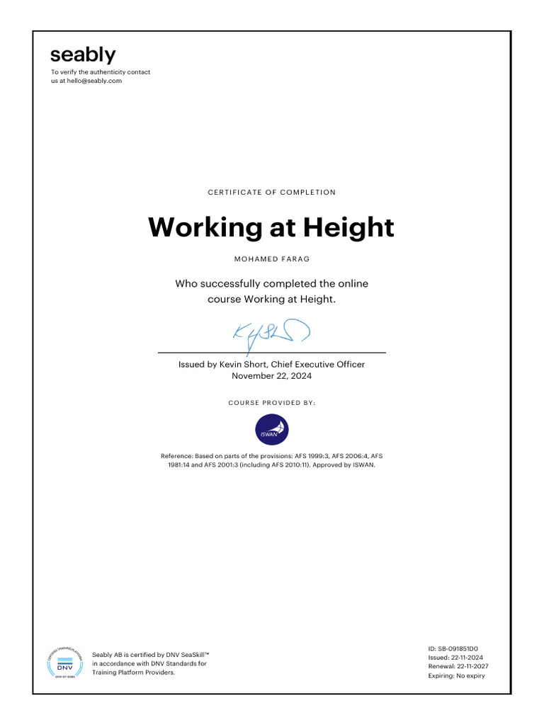 Working at Heights Cert | PDF