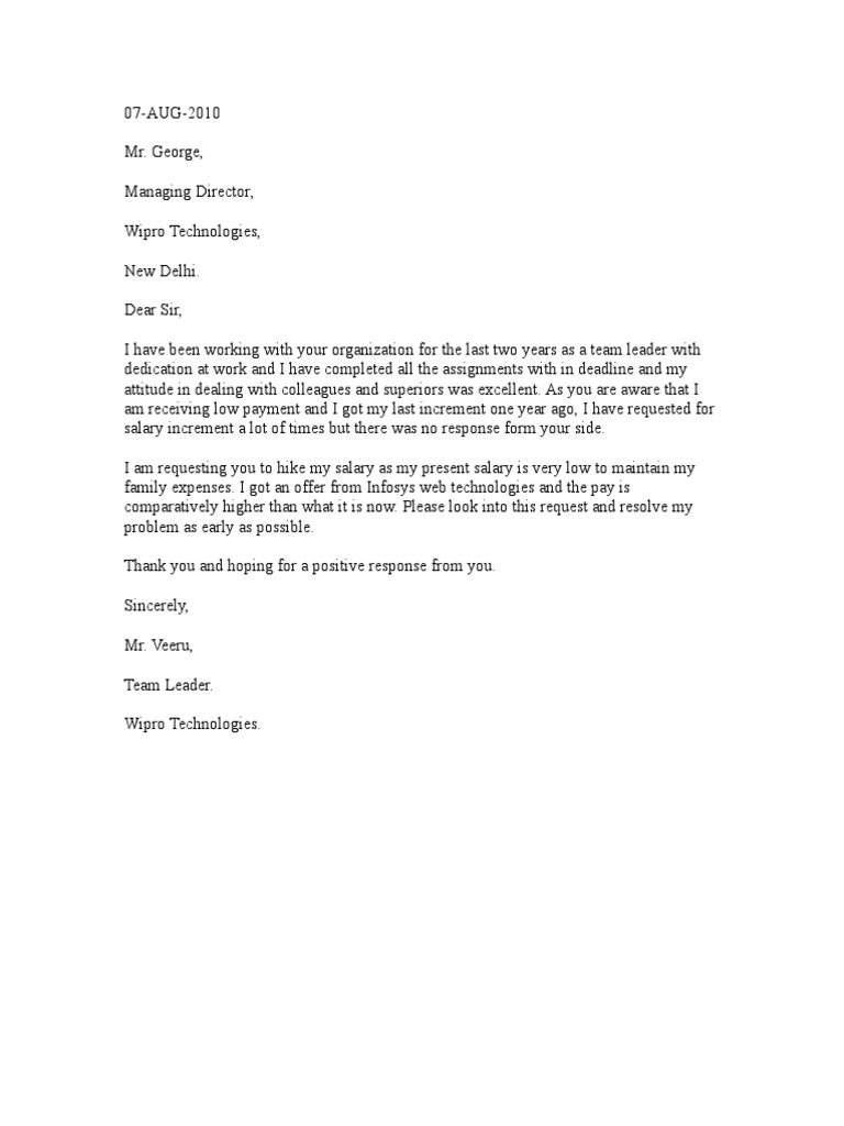 Download Sample Request Letter For Salary Increment In Word Format