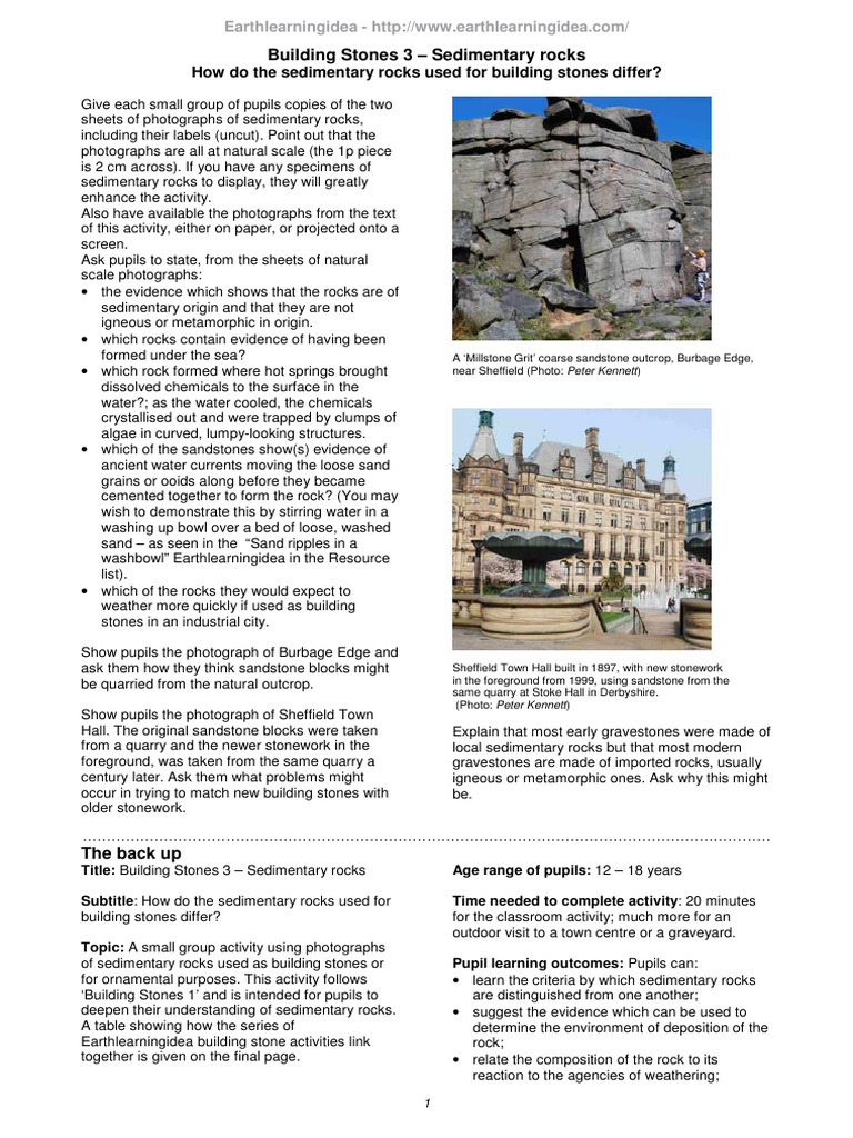 Sedimentary Rocks as Building Stones | PDF | Rock (Geology) | Limestone