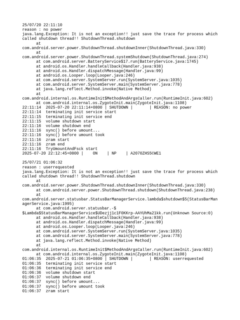Android Shutdown Reasons Log | PDF | Computing | Software
