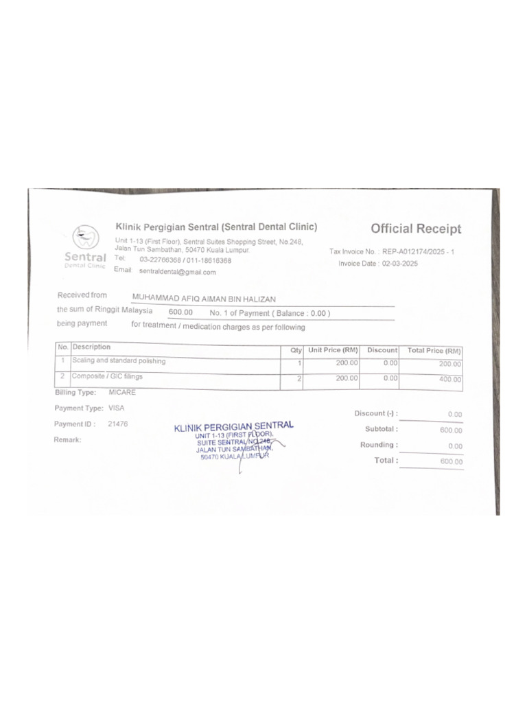 Receipt Dentist 2326 | PDF