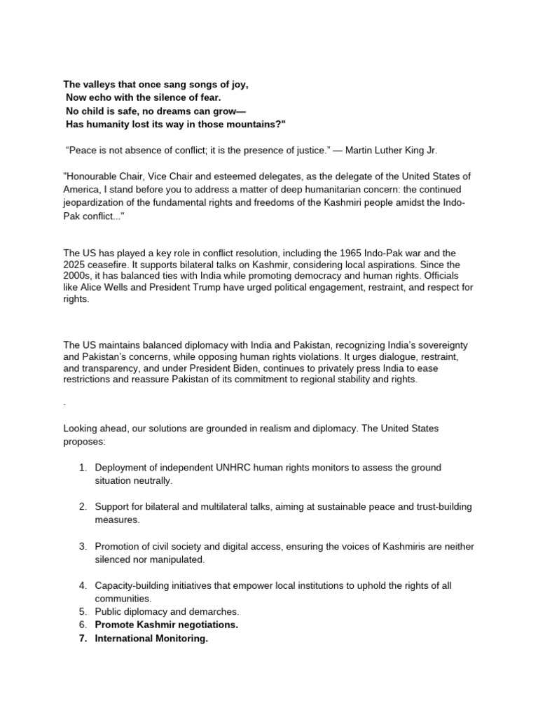 US Proposal for Kashmir Peace Talks | PDF | Human Rights | Peace