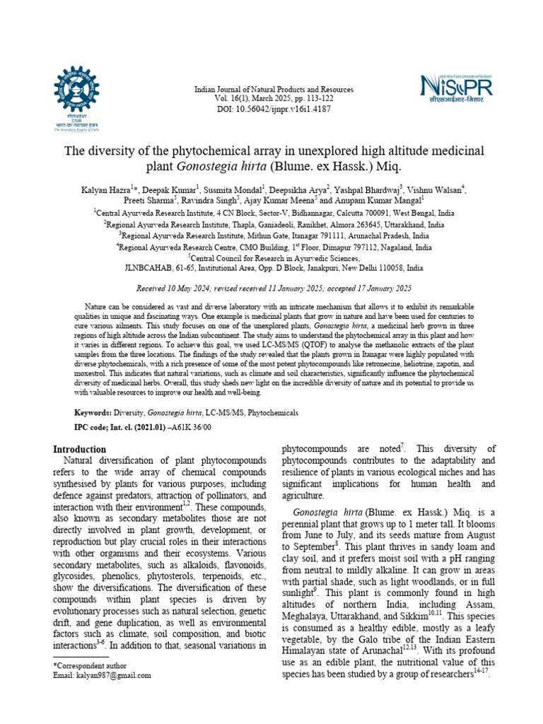Phytochemical Diversity in Gonostegia hirta | PDF | Mass Spectrometry ...