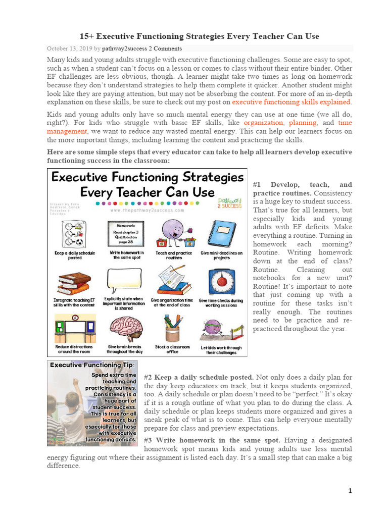 15+ Executive Functioning Strategies Every Teacher Can Use | PDF ...