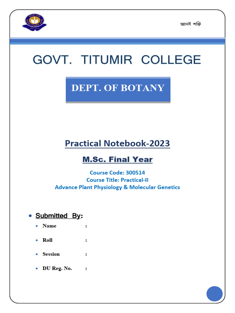 Dept. of Botany: Practical Notebook-2023 | PDF