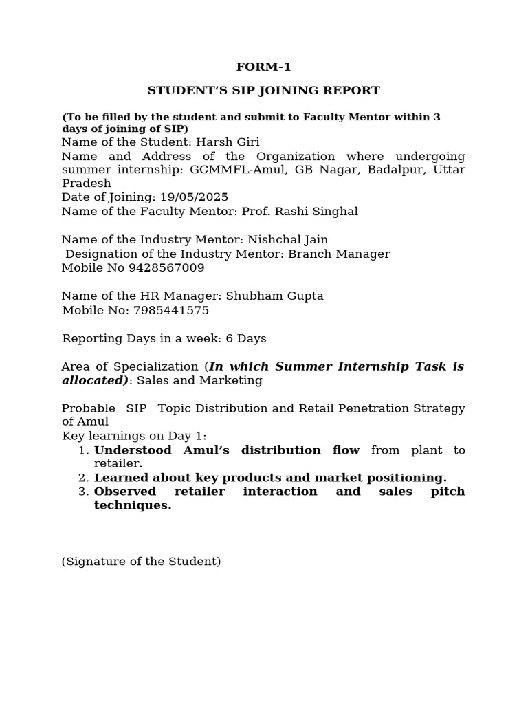 Student SIP Report: Amul Internship | PDF