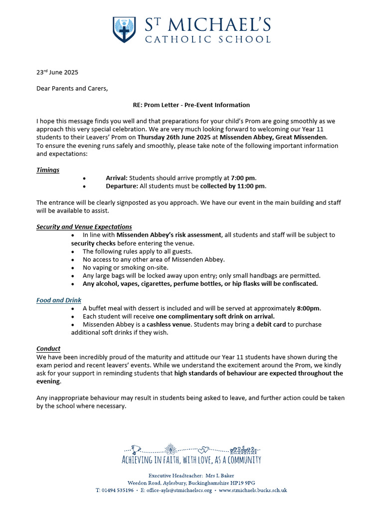 Year 11 Prom Information and Guidelines | PDF | Prom