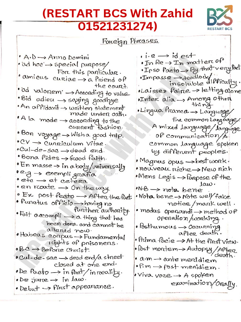 Foreign Phrases (Restart BCS With Zahid) | PDF