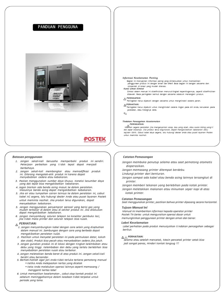 Panduan Pengguna Printer Postek TX2 | PDF