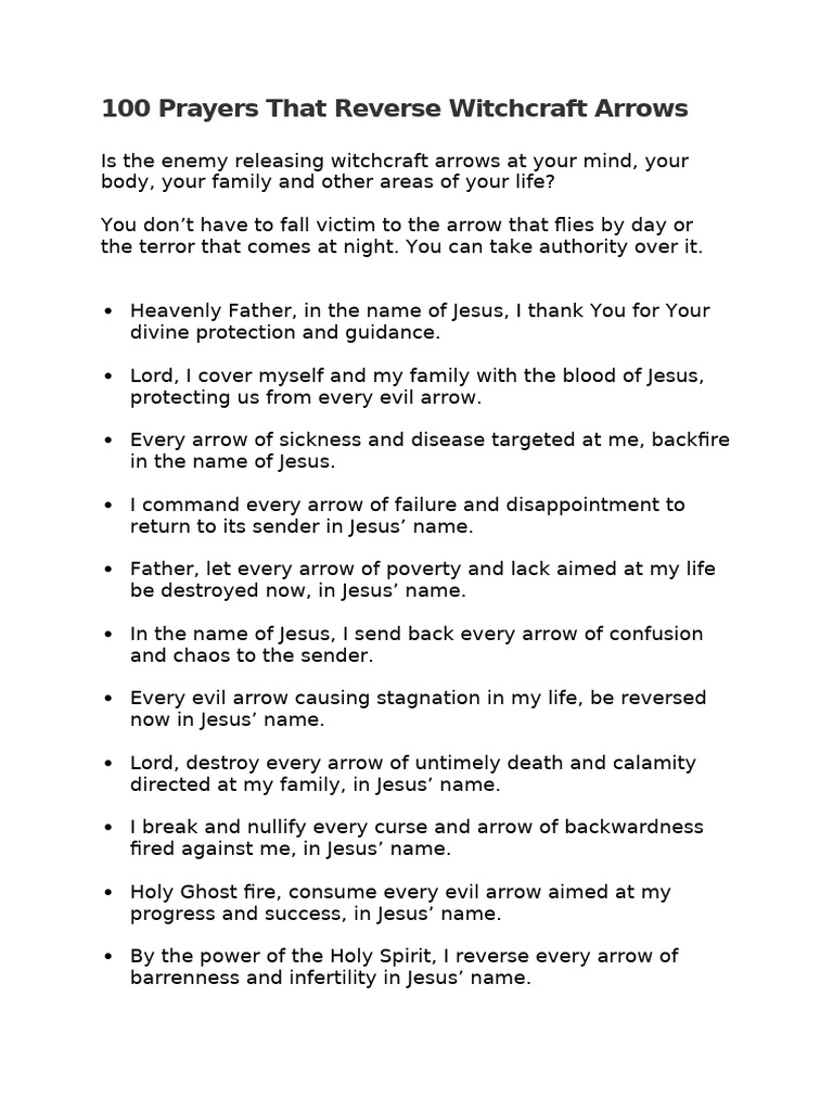 100 Prayers to Reverse Witchcraft Arrows | PDF