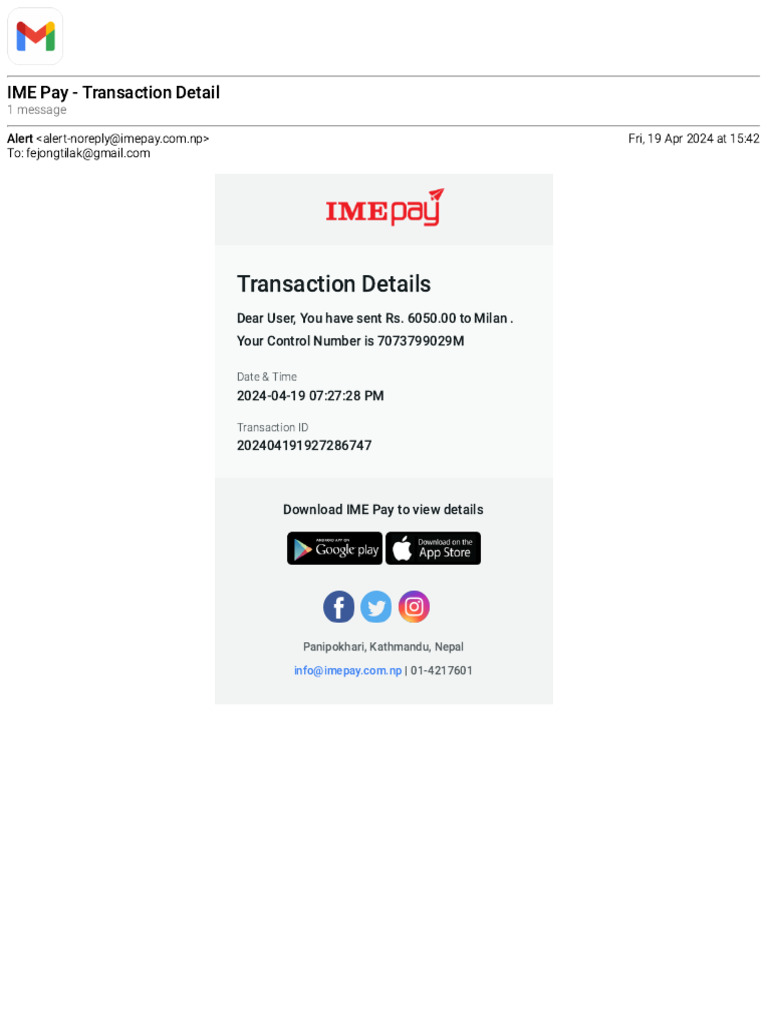 IME Pay Transaction Control Number | PDF