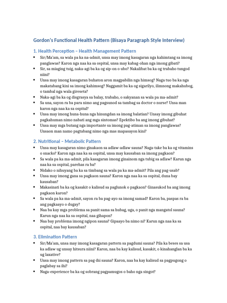 Full Gordon Health Assessment Bisaya | PDF