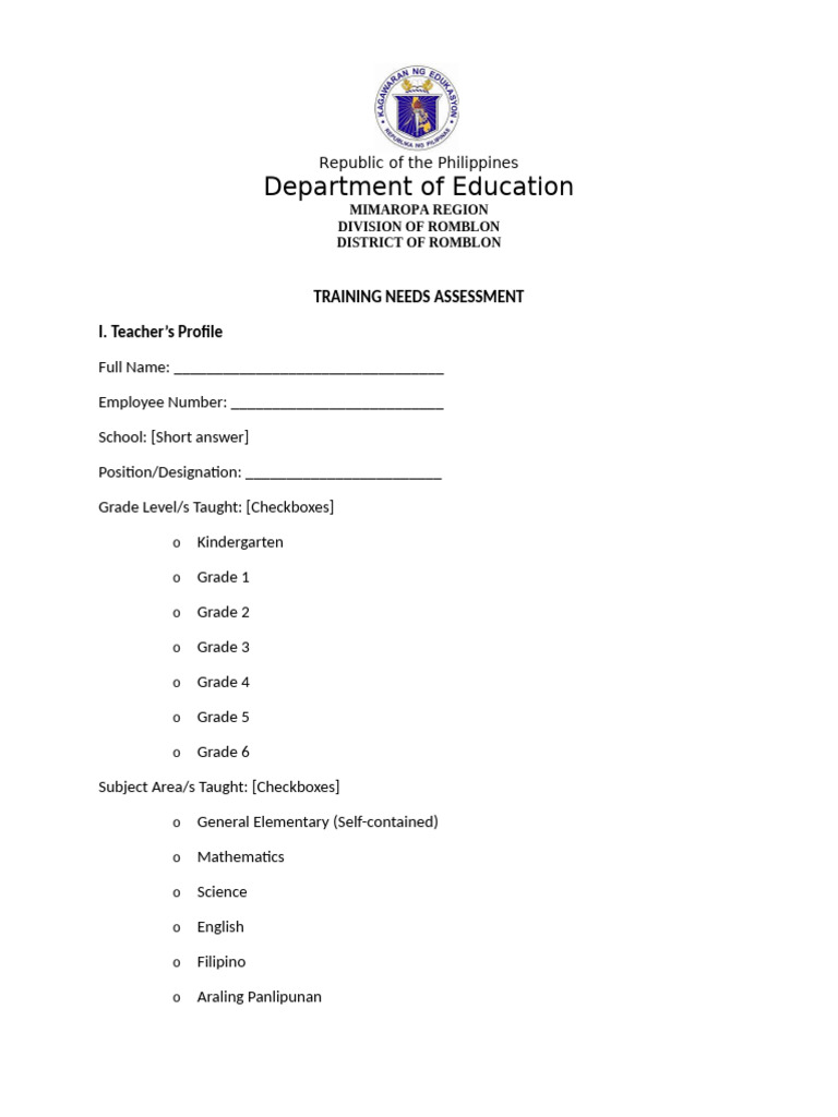 Teacher Training Needs Assessment | PDF | Educational Assessment | Learning