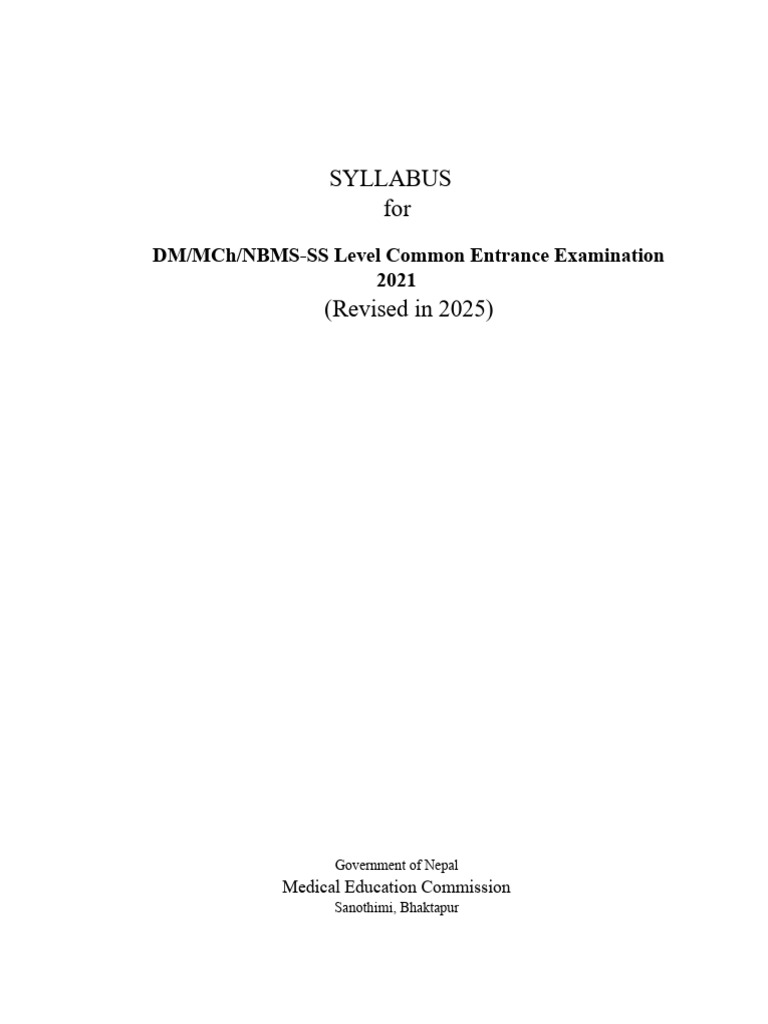 DM/MCh/NBMS Entrance Exam Syllabus 2025 | PDF | Doctor Of Medicine ...
