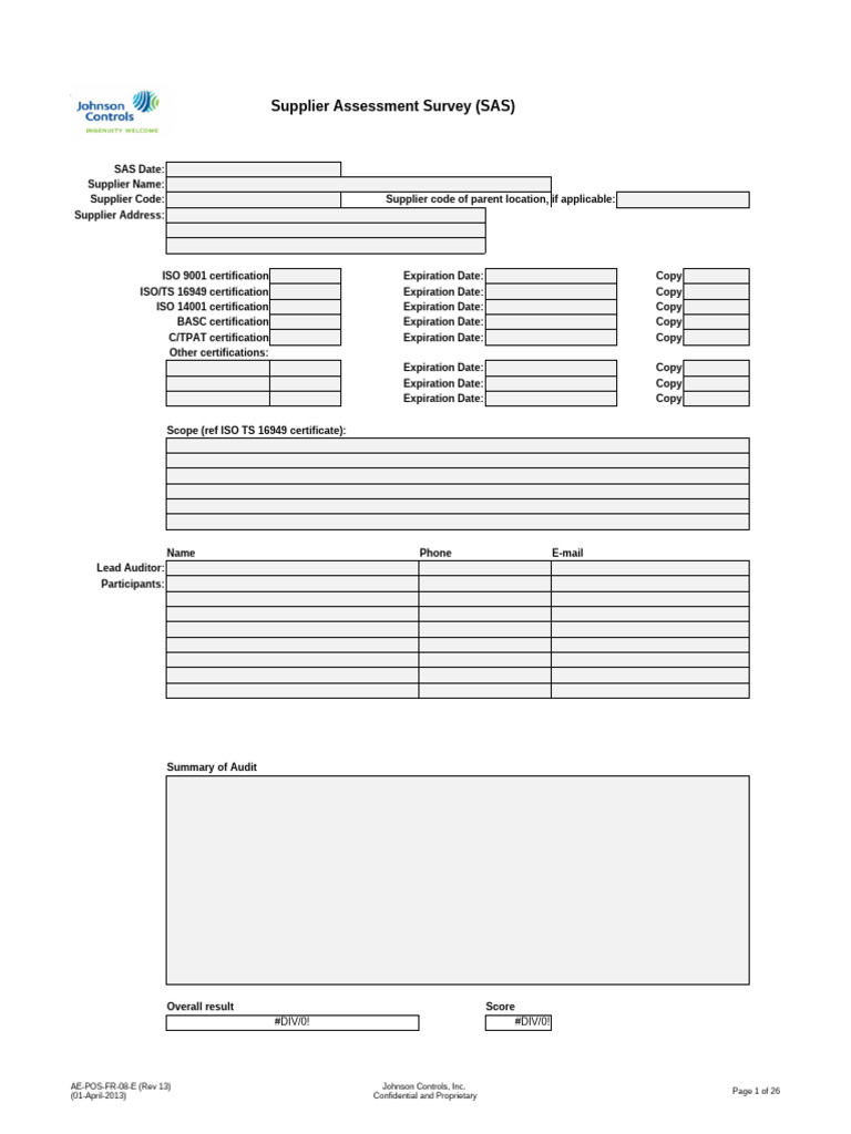 Supplier Assessment Survey Overview | PDF | Performance Indicator | Audit