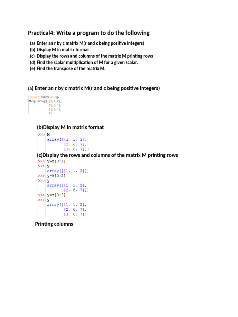 Matrix Operations Program Guide | PDF