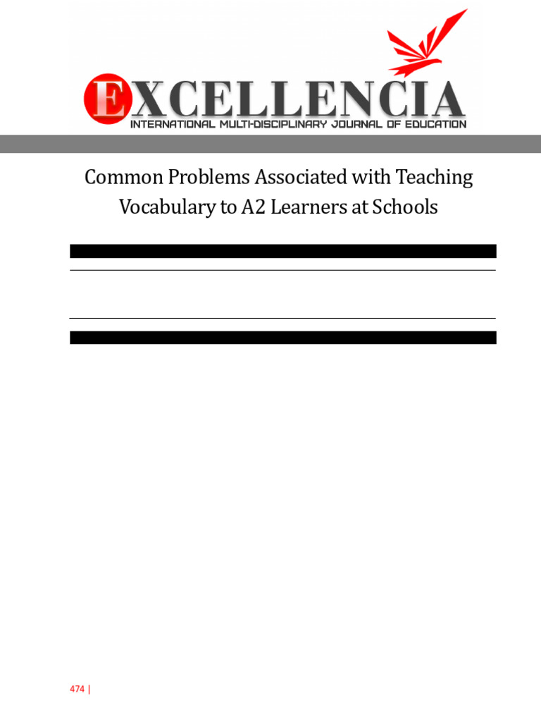 Common Problems Associated With Teaching Vocabulary To A2 Learners at ...