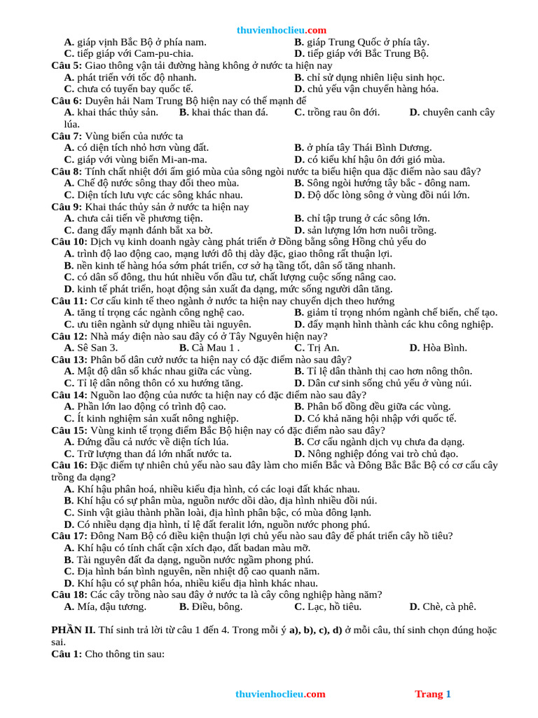 De Thi TN THPT 2025 Mon Dia Li Bo GD | PDF
