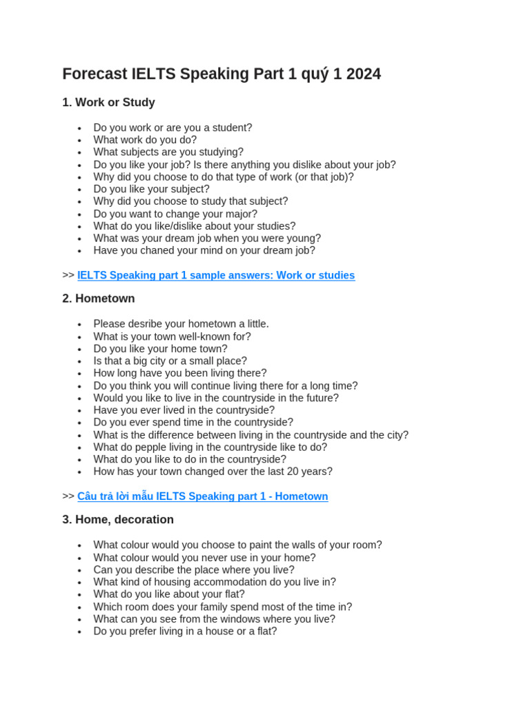 IELTS Speaking Part 1 Q1 2024 Guide | PDF | Cakes | Desserts