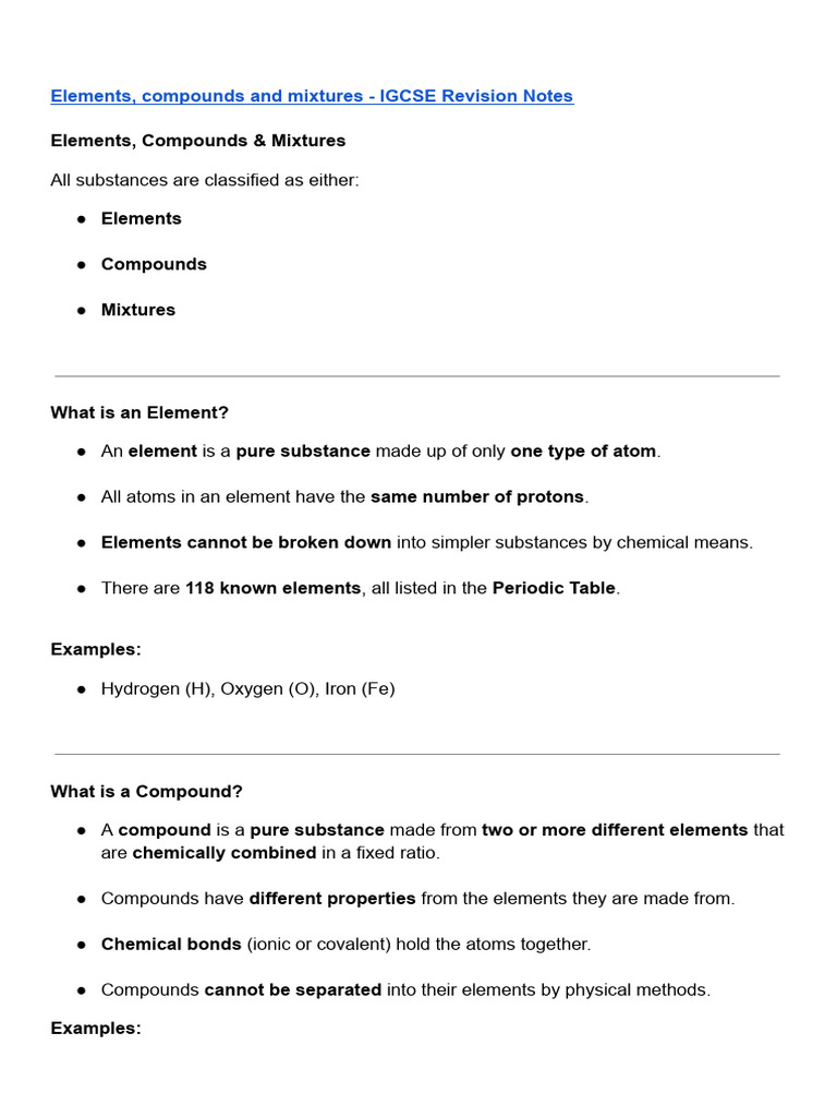 Elements, Compounds, and Mixtures Overview | PDF | Atoms | Chemical ...