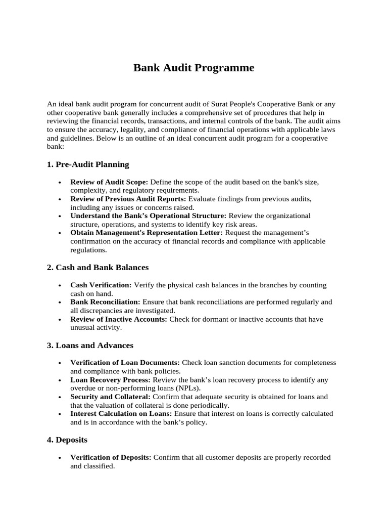 Concurrent Audit Program for Banks | PDF | Audit | Banks