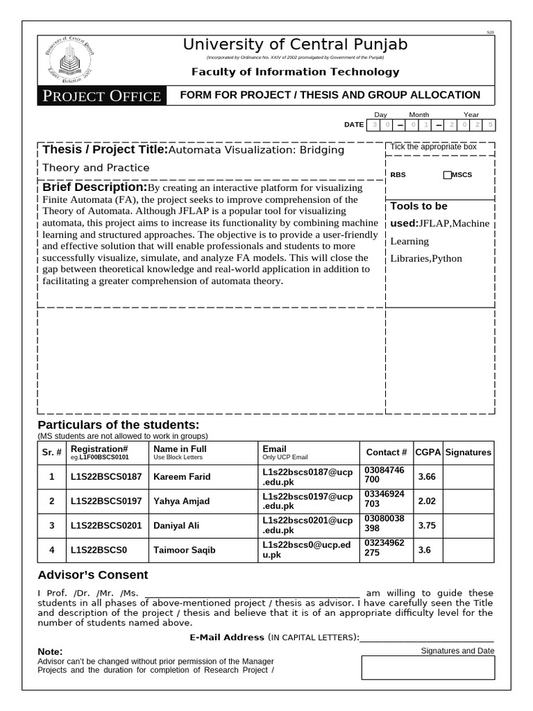Automata Visualization Project Form | PDF | Automata Theory | Computing