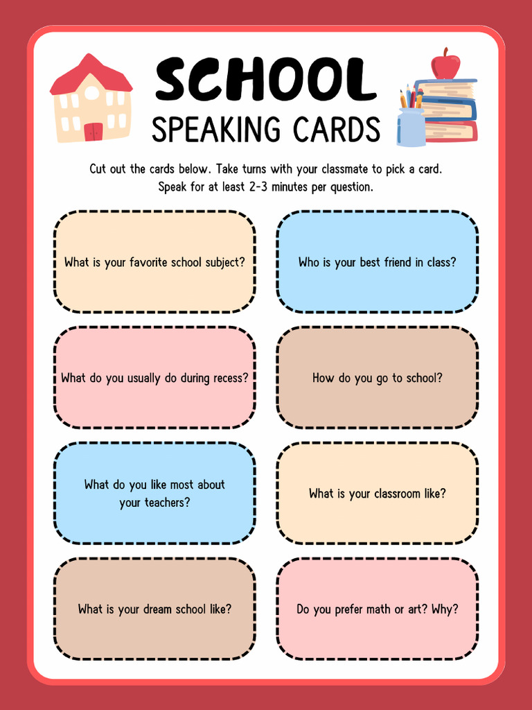 School Speaking Cards Template in Red Simple Style | PDF
