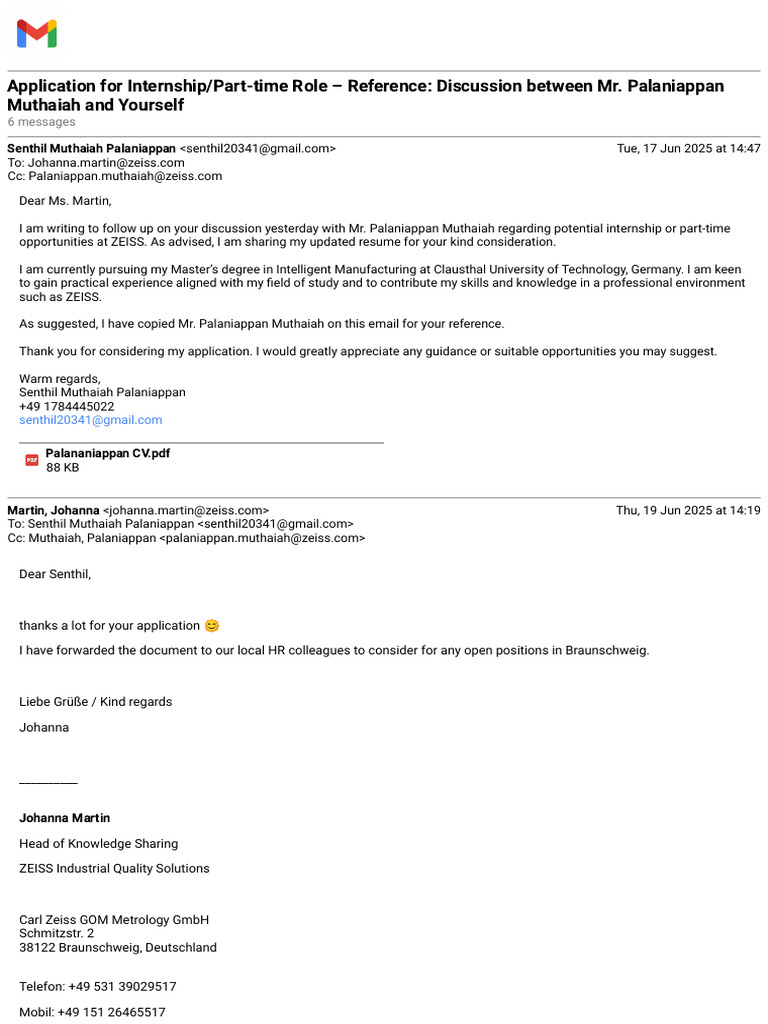 Gmail - Application For Internship - Part-Time Role - Reference ...