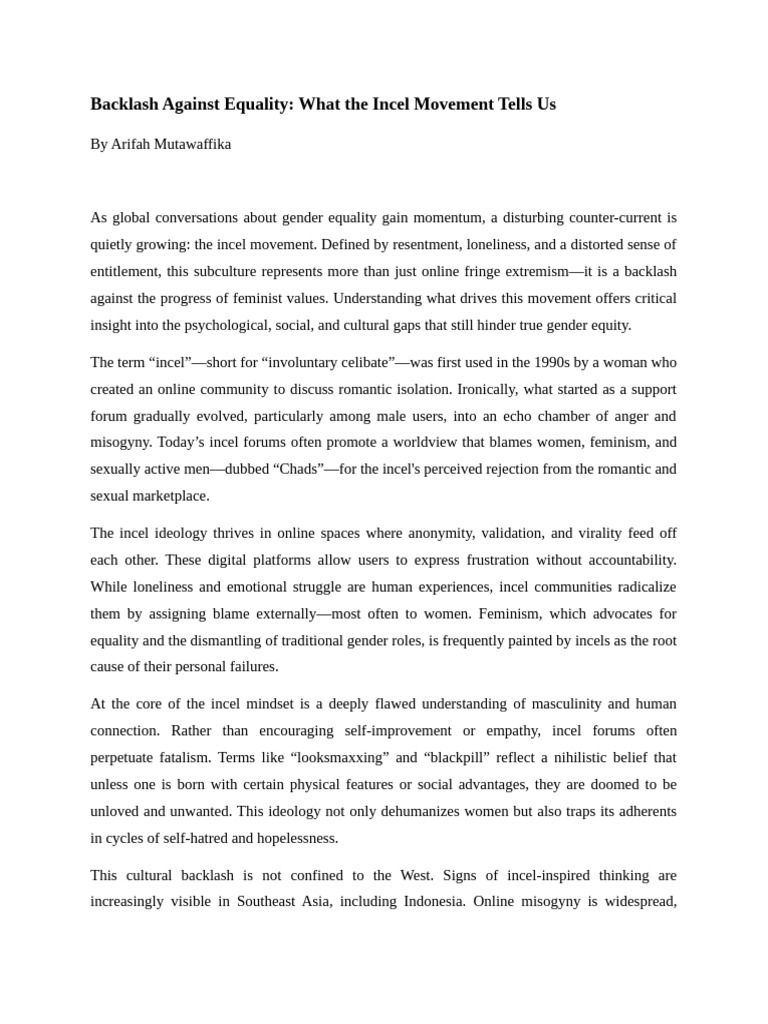 Incel Movement: A Backlash Against Equality | PDF | Feminism | Gender ...