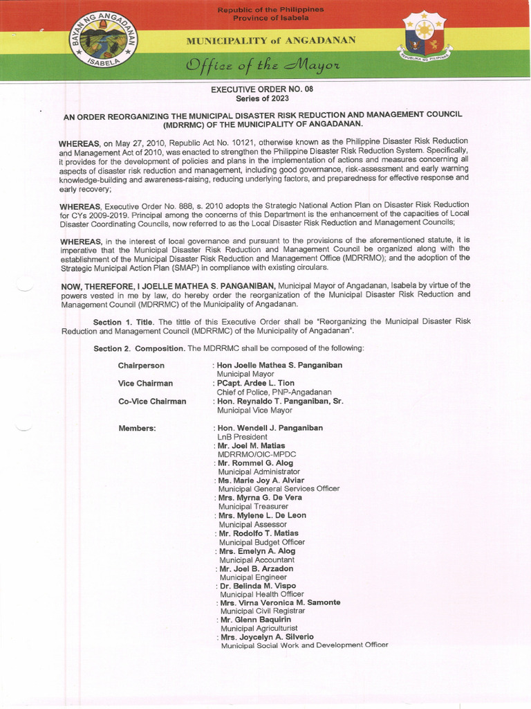 EO 08 Municipal Disaster Risk Reduction and Management Council | PDF