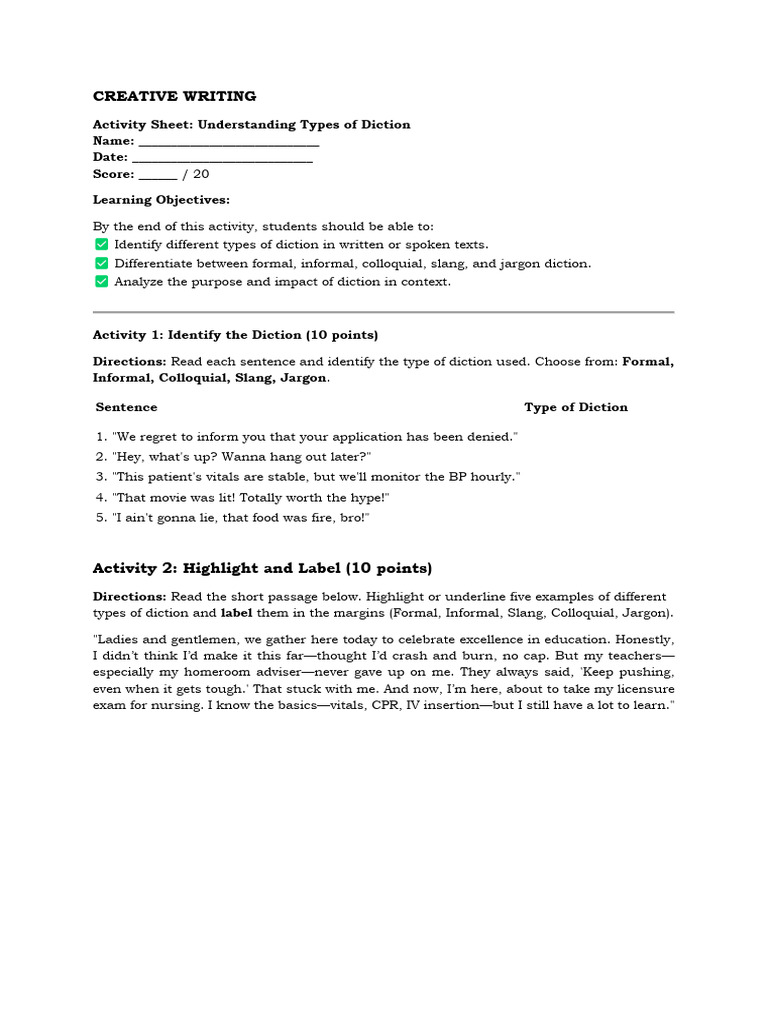 Creative Writing-Activities | PDF