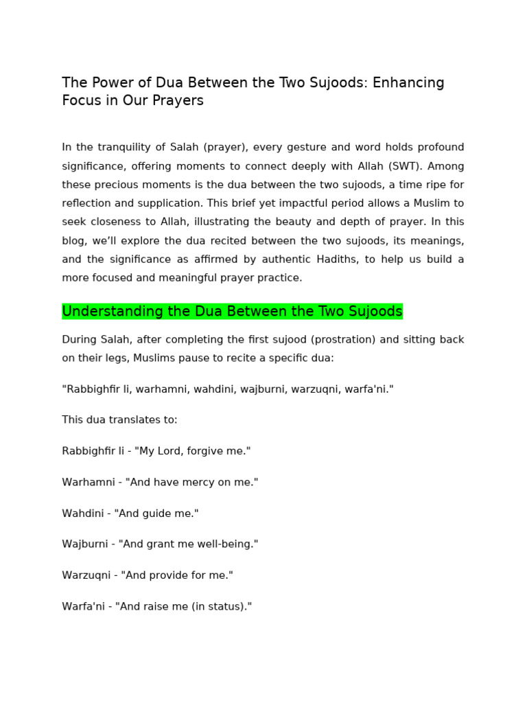 Dua Between Two Sujoods Explained | PDF | Abrahamic Religions ...