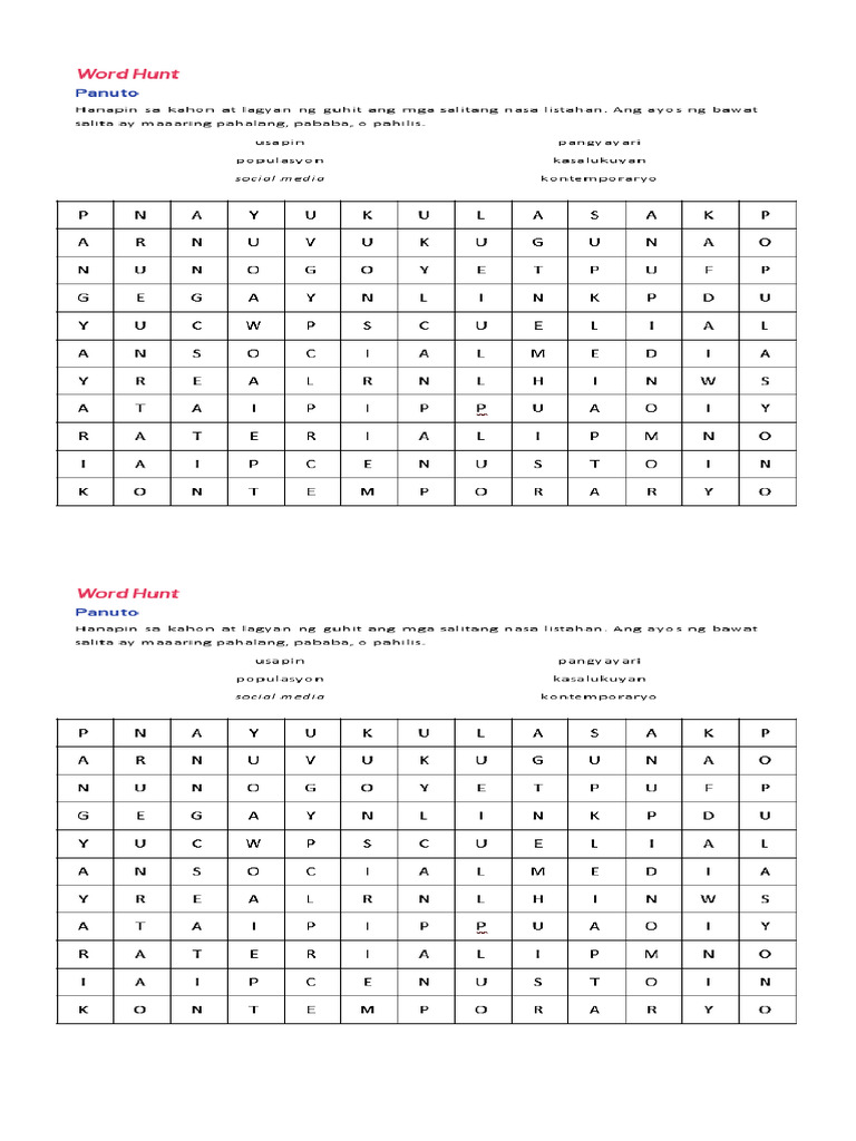 First Activity WORD HUNT | PDF