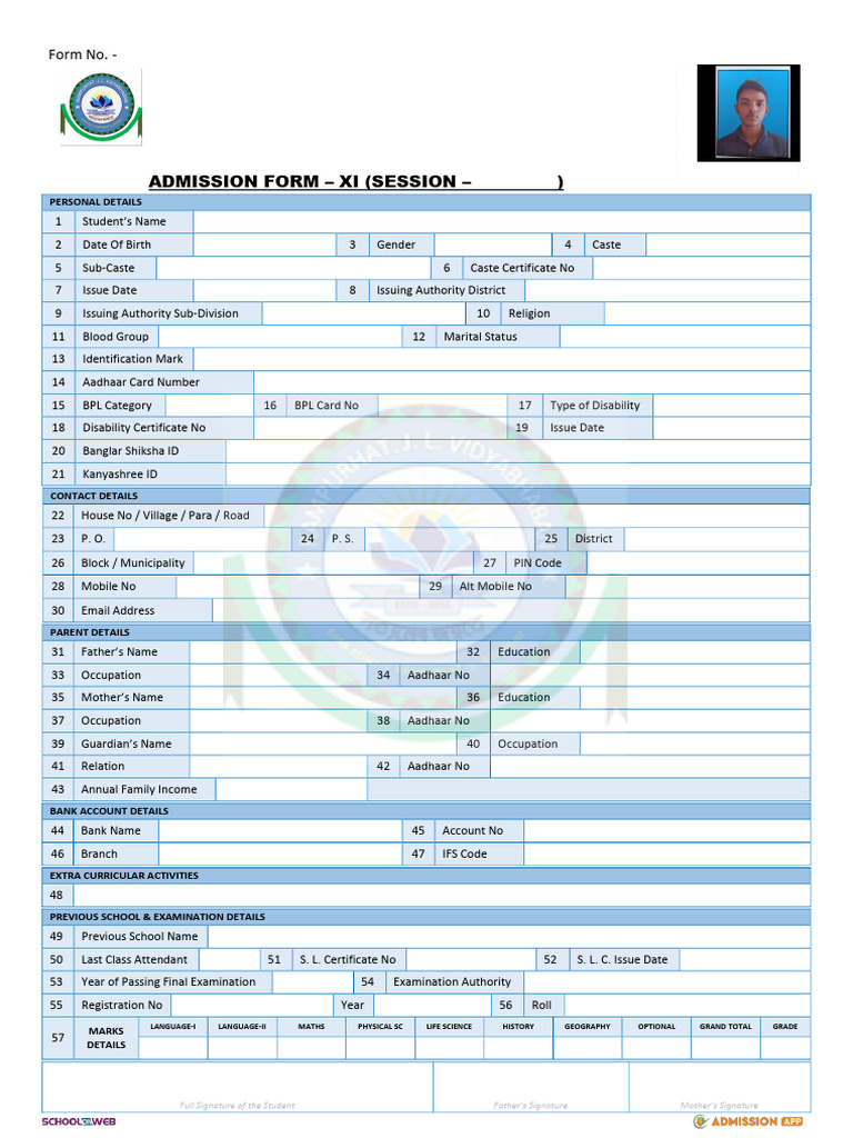 Admission Form for Class XI 2025-26 | PDF