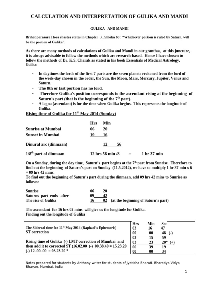 Gulika and Mandi Calculation Guide | PDF | Hindu Astrology | Astrology
