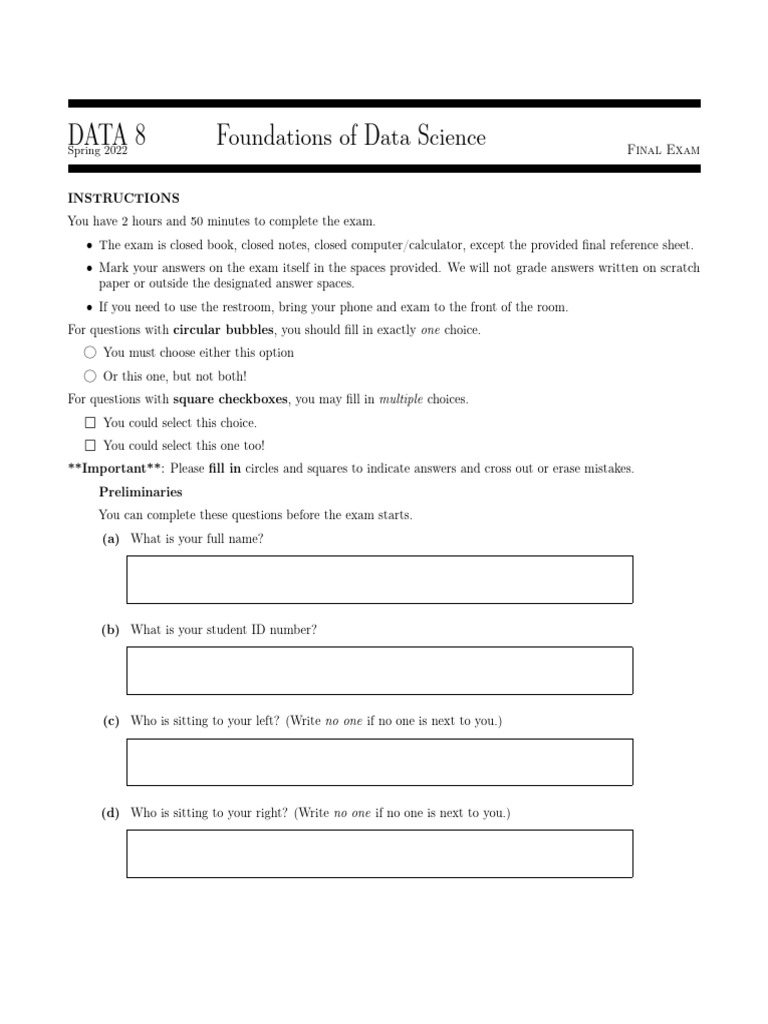 Data Science Final Exam Instructions | PDF | P Value | Errors And Residuals