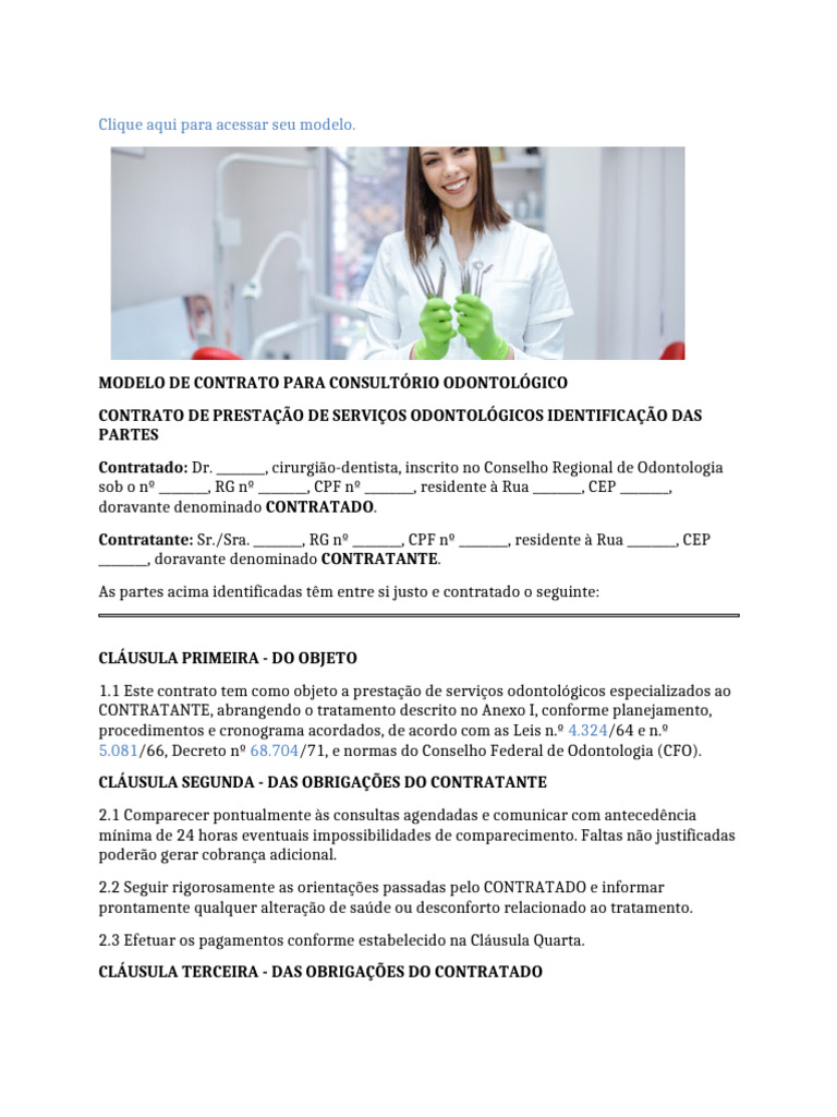 Contrato de Prestacao de Servicos Odontologios Modelo Padrao | PDF ...