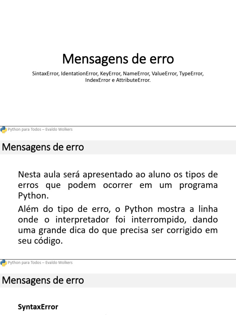 Erros Comuns em Python e Soluções | PDF | Python (linguagem de ...