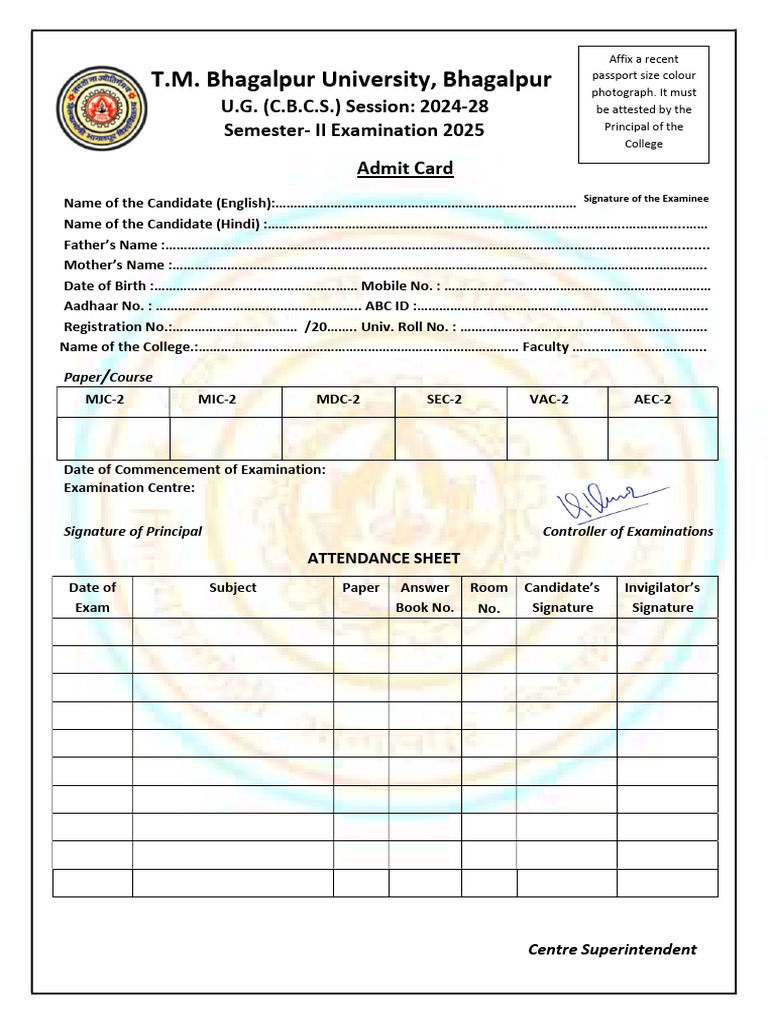UG Admit Card for 2024-28 Semester II | PDF | Access Control ...