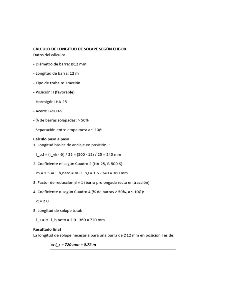 Longitud de Solape para Barra 12 mm | PDF