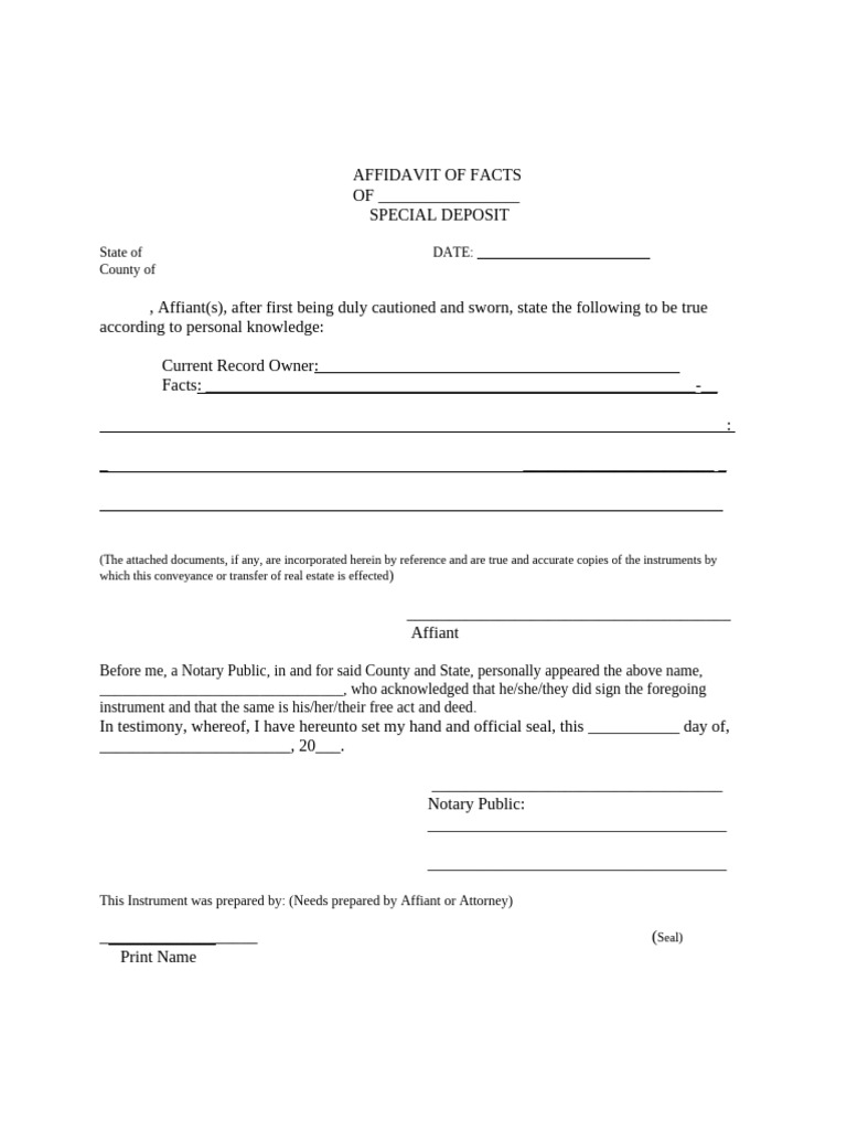 Affidavit of Facts for Special Deposit | PDF