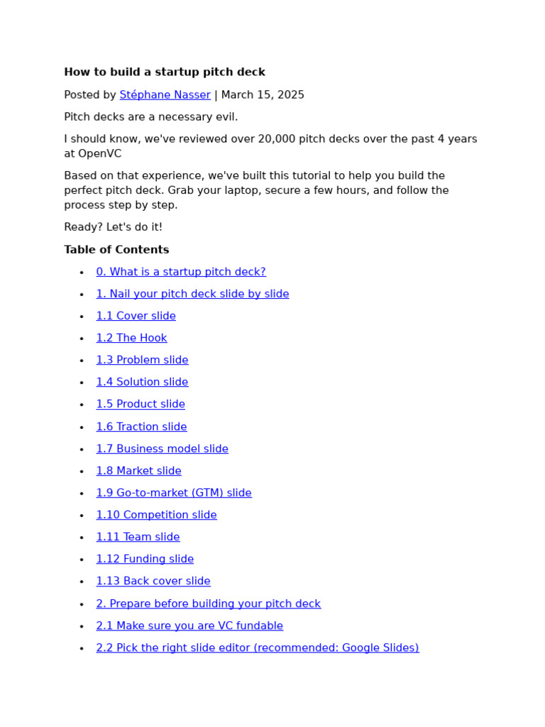 Building an Effective Startup Pitch Deck | PDF | Startup Company ...