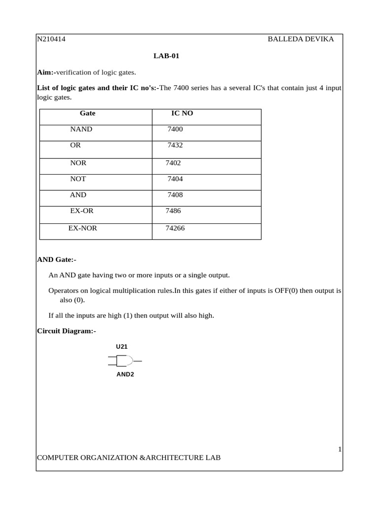 Logic Gates Verification Lab Guide | PDF | Logic Gate | Subtraction