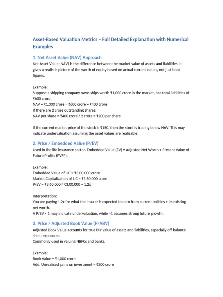 Asset-Based Valuation Metrics Explained | PDF | Valuation (Finance ...