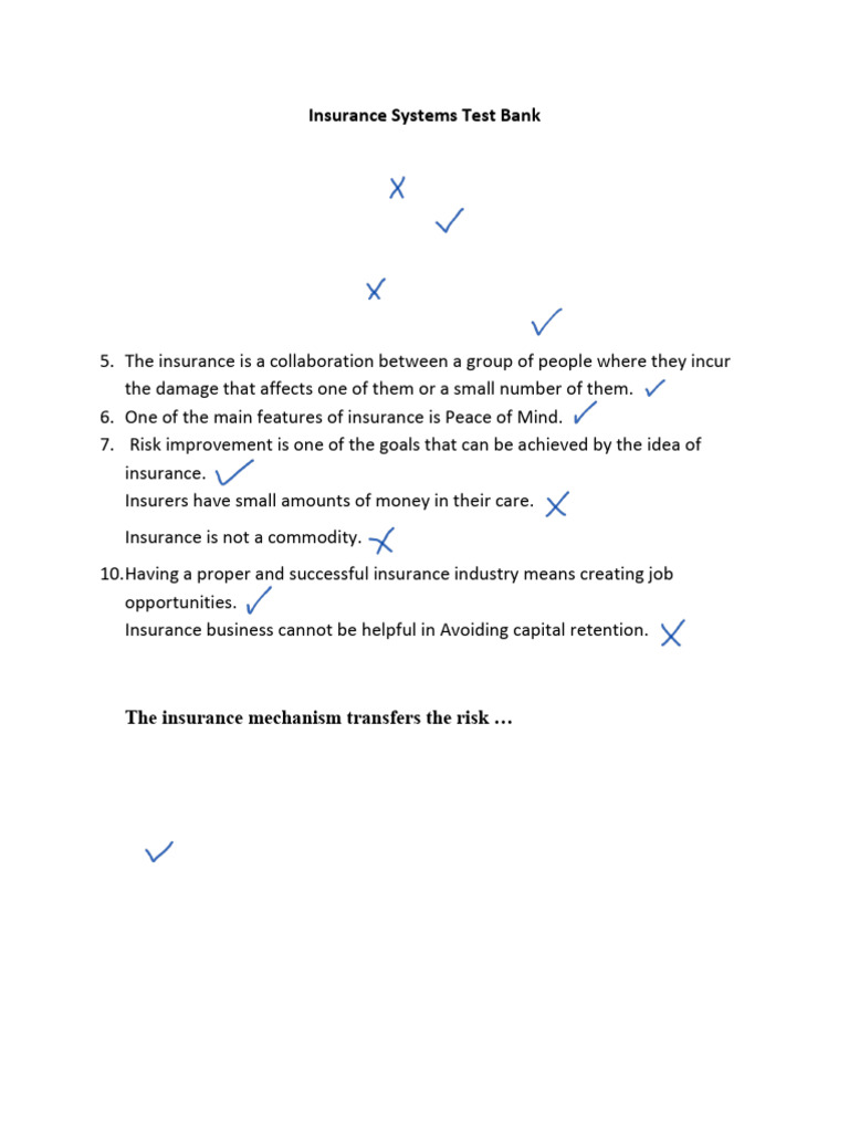 Insurance Systems Test Bank Overview | PDF | Insurance | Indemnity