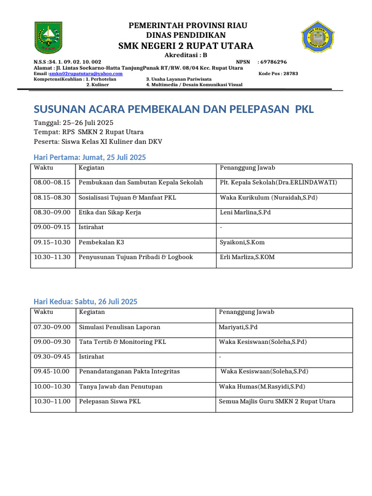 Pembekalan PKL Siswa SMK Negeri 2 | PDF